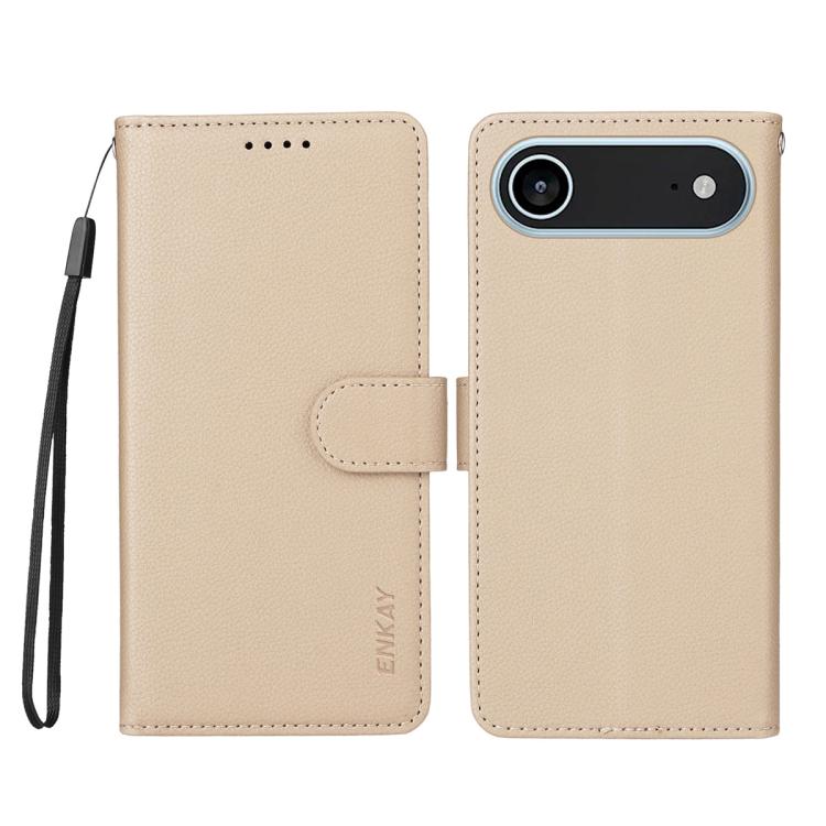For iPhone Air ENKAY RFID Blocking Wallet Kickstand Litchi Texture Leather Phone Case(Beige) by ENKAY