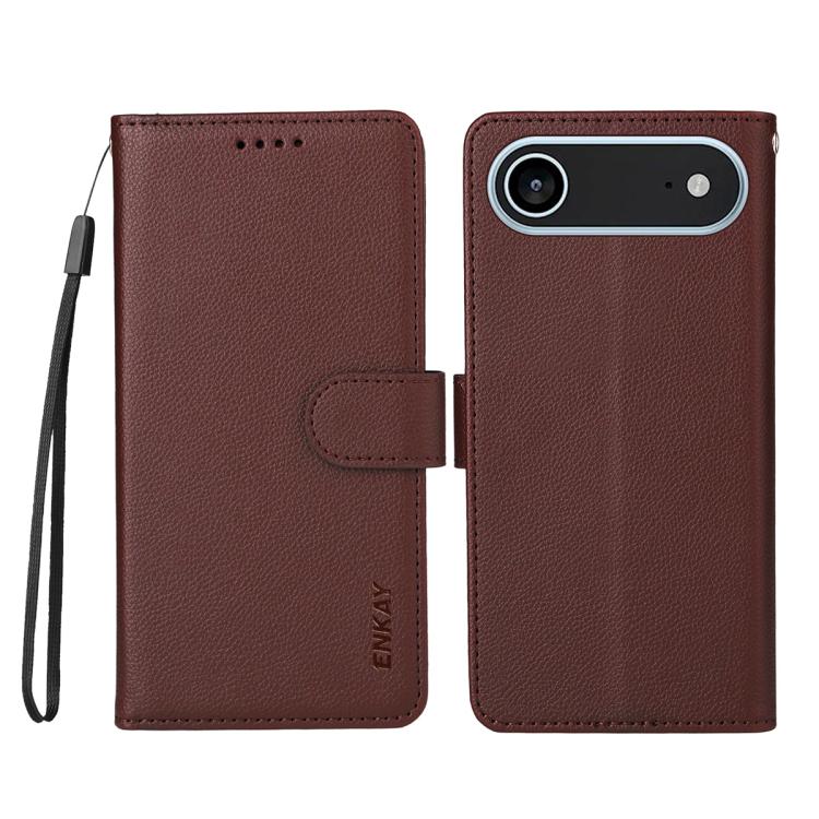 For iPhone Air ENKAY RFID Blocking Wallet Kickstand Litchi Texture Leather Phone Case(Brown) by ENKAY