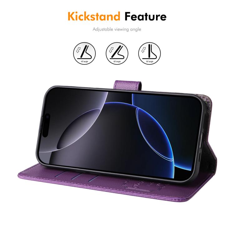 For iPhone 16 Pro ENKAY RFID Blocking Wallet Kickstand Litchi Texture Leather Phone Case(Purple) by ENKAY