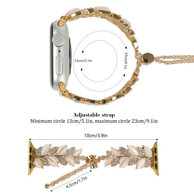 For Apple Watch 46mm / 49mm / 45mm / 44mm Leaf Shaped Diamond Studded Bracelet Alloy Watch Band(Silver White) by bashfashion