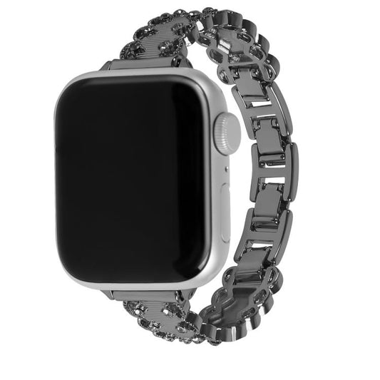 For Apple Watch 46mm / 49mm / 45mm / 44mm Lace Edged Diamond Alloy Metal Watch Band(Black) by bashfashion