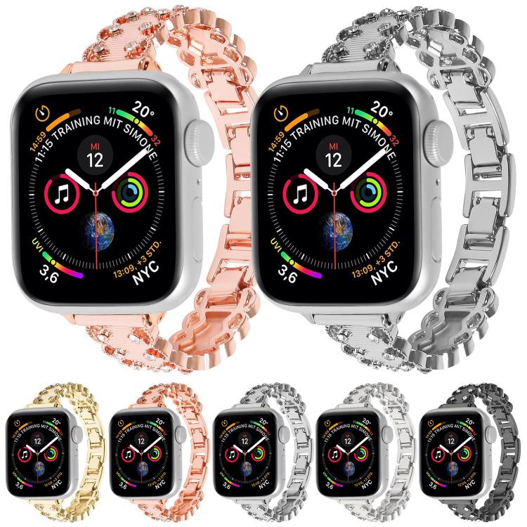 For Apple Watch 46mm / 49mm / 45mm / 44mm Lace Edged Diamond Alloy Metal Watch Band(Black) by bashfashion