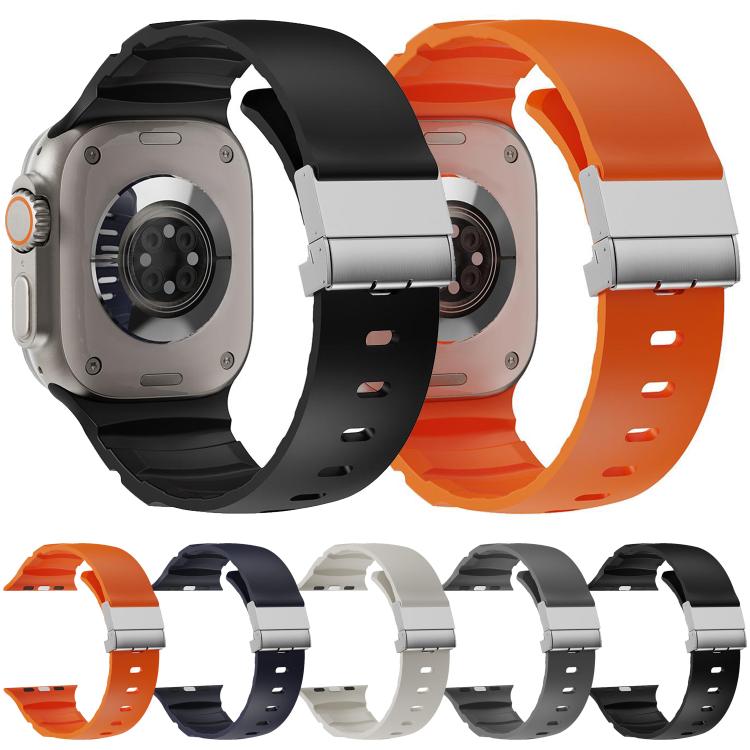 For Apple Watch 46mm / 49mm / 45mm / 44mm Magnetic Clasp Silicone Watch Band(Black) by bashfashion