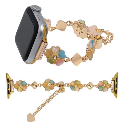 For Apple Watch 46mm / 49mm / 45mm / 44mm Four Leaf Clover Chain Alloy Watch Band(Gold+Gold Four Leaf Clover) by bashfashion