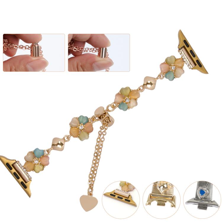 For Apple Watch 46mm / 49mm / 45mm / 44mm Four Leaf Clover Chain Alloy Watch Band(Gold+Gold Four Leaf Clover) by bashfashion