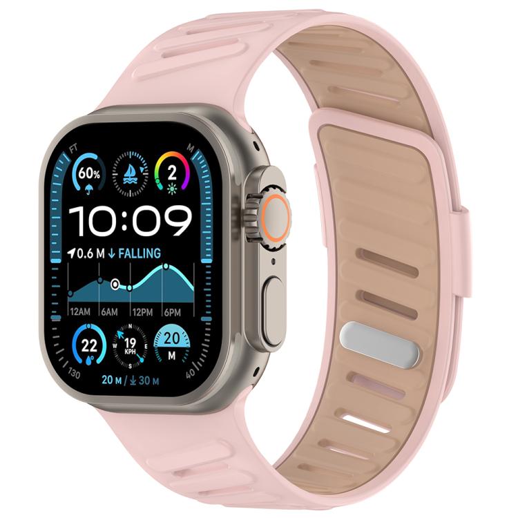 For Apple Watch 46mm / 49mm / 45mm / 44mm Oblique Buckle Breathable Two-Color Silicone Watch Band(Oxford Pink Rose Gray) by bashfashion