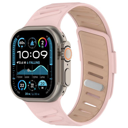For Apple Watch 46mm / 49mm / 45mm / 44mm Oblique Buckle Breathable Two-Color Silicone Watch Band(Oxford Pink Rose Gray) by bashfashion