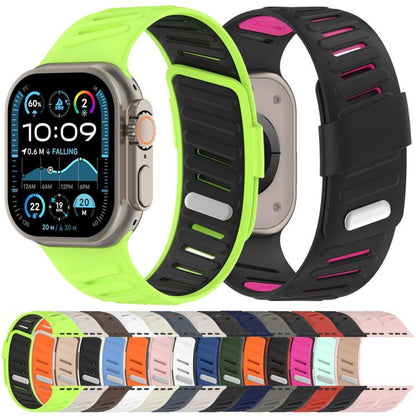 For Apple Watch 46mm / 49mm / 45mm / 44mm Oblique Buckle Breathable Two-Color Silicone Watch Band(Oxford Pink Rose Gray) by bashfashion