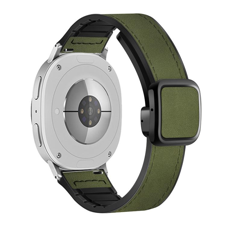 For Samsung Galaxy Watch8 / Watch8 Classic Square Magnetic Buckle Leather Skin Silicone Watch Band(Crazy Horse Green) by bashfashion
