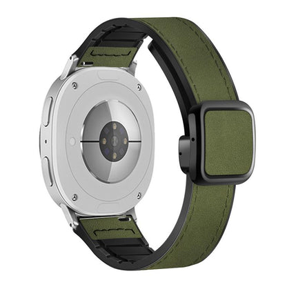 For Samsung Galaxy Watch8 / Watch8 Classic Square Magnetic Buckle Leather Skin Silicone Watch Band(Crazy Horse Green) by bashfashion