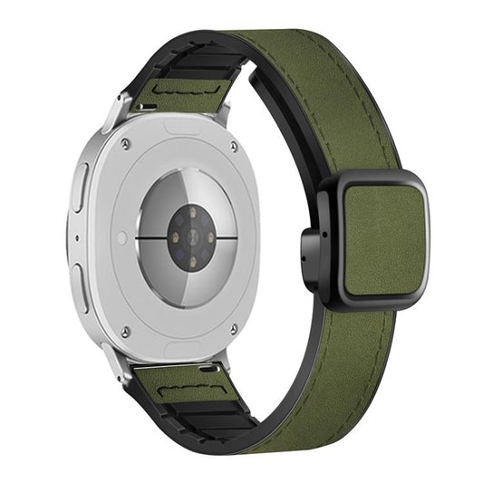 For Samsung Galaxy Watch8 / Watch8 Classic Square Magnetic Buckle Leather Skin Silicone Watch Band(Crazy Horse Green) by bashfashion