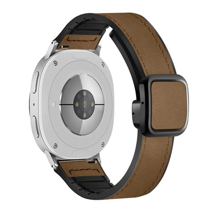 For Samsung Galaxy Watch8 / Watch8 Classic Square Magnetic Buckle Leather Skin Silicone Watch Band(Crazy Horse Dark Brown) by bashfashion