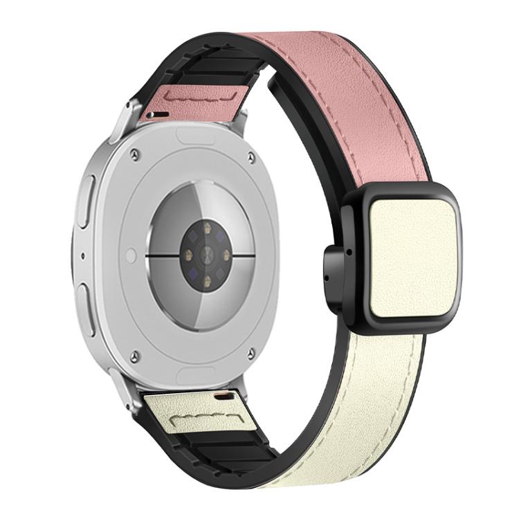 For Samsung Galaxy Watch8 / Watch8 Classic Square Magnetic Buckle Leather Skin Silicone Watch Band(Pink White) by bashfashion