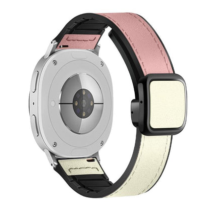 For Samsung Galaxy Watch8 / Watch8 Classic Square Magnetic Buckle Leather Skin Silicone Watch Band(Pink White) by bashfashion
