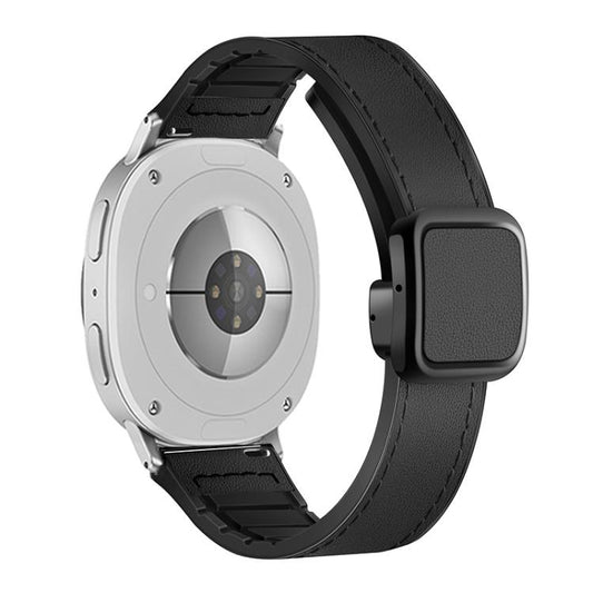 For Samsung Galaxy Watch8 / Watch8 Classic Square Magnetic Buckle Leather Skin Silicone Watch Band(Black) by bashfashion