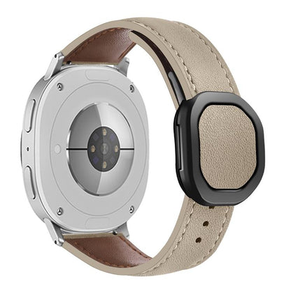 For Samsung Galaxy Watch8 / Watch8 Classic Magnetic Fold Genuine Buckle Leather Watch Band(Apricot) by bashfashion