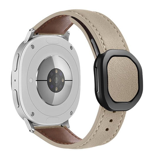 For Samsung Galaxy Watch8 / Watch8 Classic Magnetic Fold Genuine Buckle Leather Watch Band(Apricot) by bashfashion