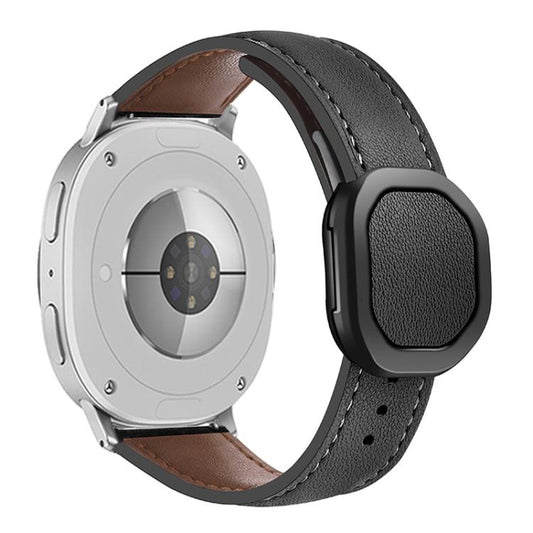 For Samsung Galaxy Watch8 / Watch8 Classic Magnetic Fold Genuine Buckle Leather Watch Band(Black) by bashfashion