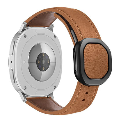 For Samsung Galaxy Watch8 / Watch8 Classic Magnetic Fold Genuine Buckle Leather Watch Band(Brown) by bashfashion