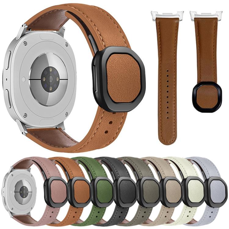 For Samsung Galaxy Watch8 / Watch8 Classic Magnetic Fold Genuine Buckle Leather Watch Band(Army Green) by bashfashion