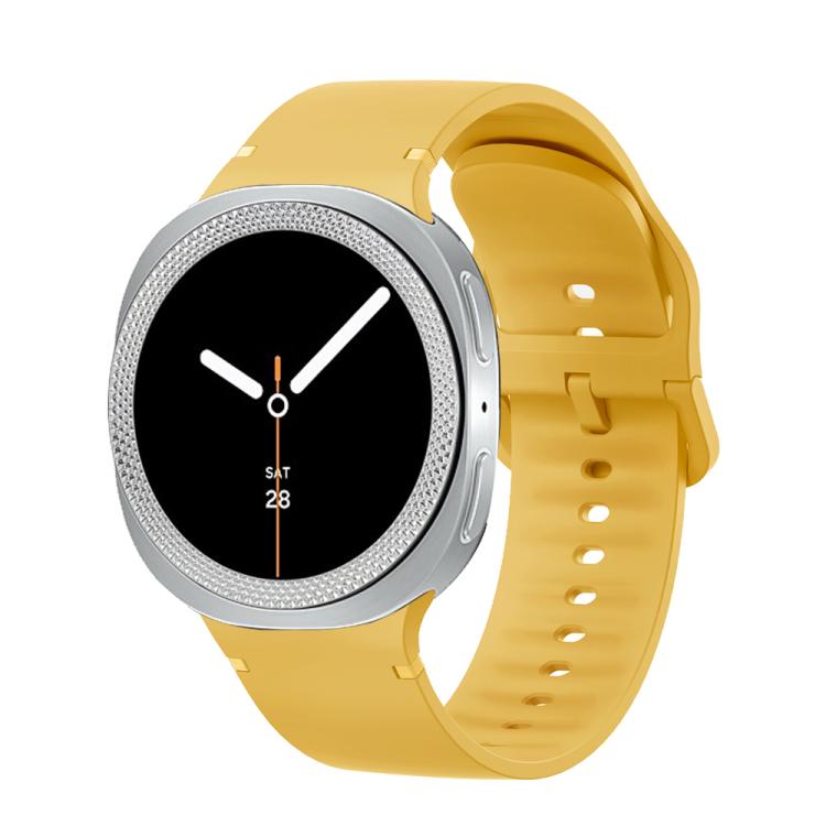 For Samsung Galaxy Watch8 44mm Rhombic Texture Bezel and Solid Color Stitched Silicone Watch Band(Official Yellow Silver) by bashfashion