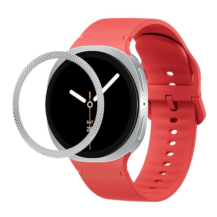 For Samsung Galaxy Watch8 44mm Rhombic Texture Bezel and Solid Color Stitched Silicone Watch Band(Red Silver) by bashfashion