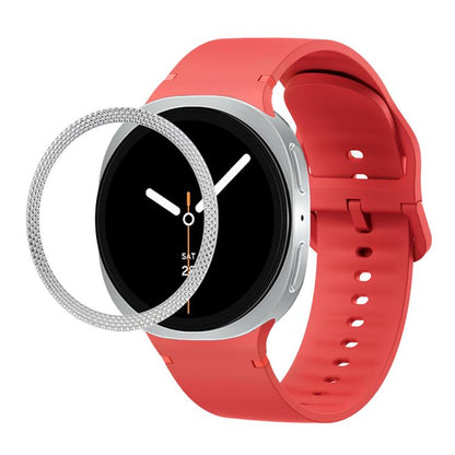 For Samsung Galaxy Watch8 44mm Rhombic Texture Bezel and Solid Color Stitched Silicone Watch Band(Red Silver) by bashfashion