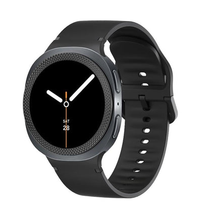 For Samsung Galaxy Watch8 44mm Rhombic Texture Bezel and Solid Color Stitched Silicone Watch Band(Black Black) by bashfashion