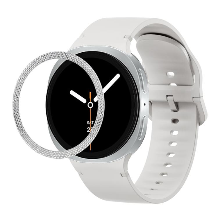 For Samsung Galaxy Watch8 40mm Rhombic Texture Bezel and Solid Color Stitched Silicone Watch Band(Lime White Silver) by bashfashion