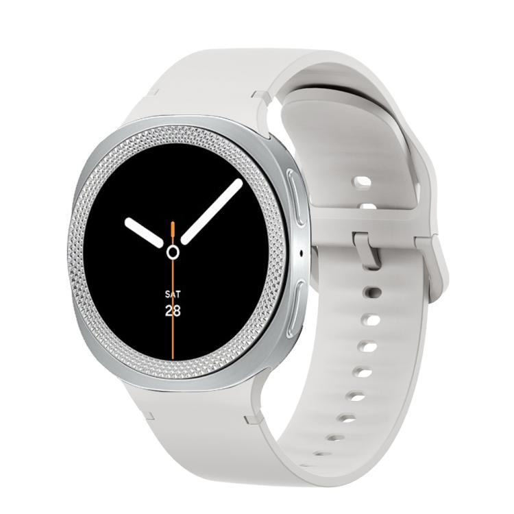 For Samsung Galaxy Watch8 40mm Rhombic Texture Bezel and Solid Color Stitched Silicone Watch Band(Lime White Silver) by bashfashion