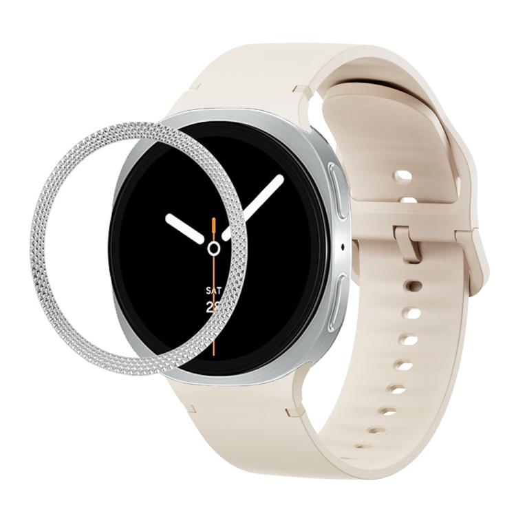 For Samsung Galaxy Watch8 40mm Rhombic Texture Bezel and Solid Color Stitched Silicone Watch Band(Starlight Silver) by bashfashion