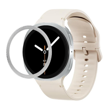 For Samsung Galaxy Watch8 40mm Rhombic Texture Bezel and Solid Color Stitched Silicone Watch Band(Starlight Silver) by bashfashion