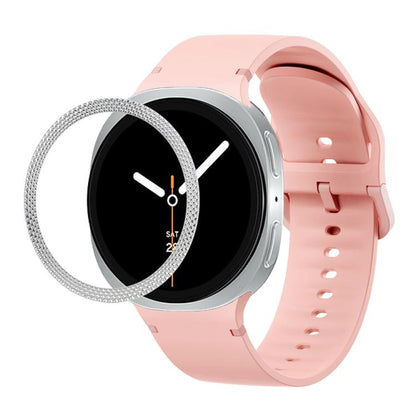 For Samsung Galaxy Watch8 40mm Rhombic Texture Bezel and Solid Color Stitched Silicone Watch Band(Pink Silver) by bashfashion