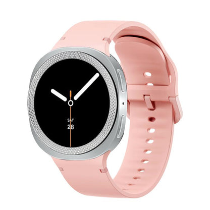 For Samsung Galaxy Watch8 40mm Rhombic Texture Bezel and Solid Color Stitched Silicone Watch Band(Pink Silver) by bashfashion