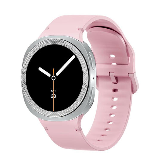 For Samsung Galaxy Watch8 40mm Rhombic Texture Bezel and Solid Color Stitched Silicone Watch Band(Light Pink Silver) by bashfashion