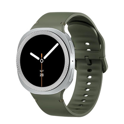 For Samsung Galaxy Watch8 40mm Rhombic Texture Bezel and Solid Color Stitched Silicone Watch Band(Army Green Silver) by bashfashion