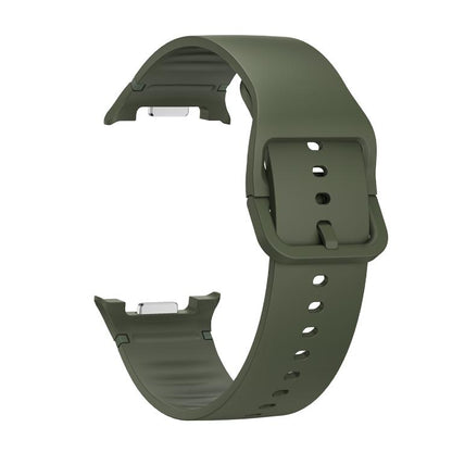 For Samsung Galaxy Watch8 40mm Rhombic Texture Bezel and Solid Color Stitched Silicone Watch Band(Army Green Silver) by bashfashion