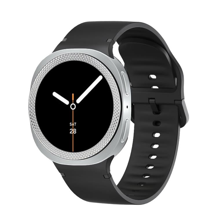 For Samsung Galaxy Watch8 40mm Rhombic Texture Bezel and Solid Color Stitched Silicone Watch Band(Black Silver) by bashfashion