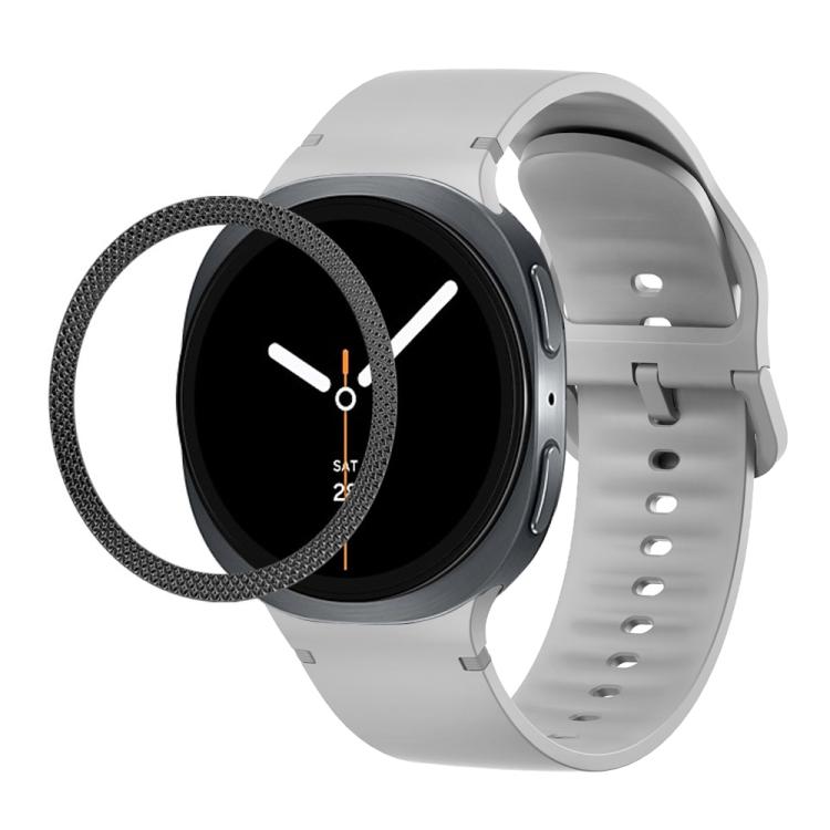 For Samsung Galaxy Watch8 40mm Rhombic Texture Bezel and Solid Color Stitched Silicone Watch Band(Gray Black) by bashfashion