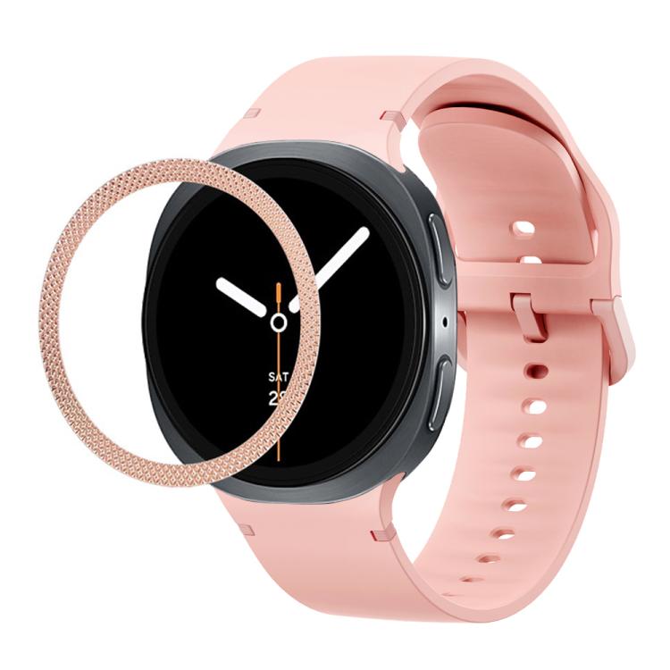 For Samsung Galaxy Watch8 40mm Rhombic Texture Bezel and Solid Color Stitched Silicone Watch Band(Pink Rose Gold) by bashfashion