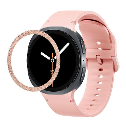 For Samsung Galaxy Watch8 40mm Rhombic Texture Bezel and Solid Color Stitched Silicone Watch Band(Pink Rose Gold) by bashfashion