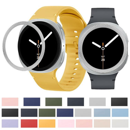 For Samsung Galaxy Watch8 40mm Rhombic Texture Bezel and Solid Color Stitched Silicone Watch Band(Black Black) by bashfashion