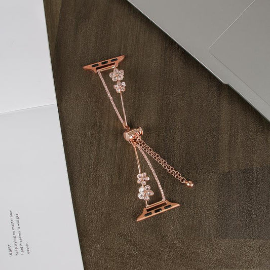 For Apple Watch 46mm / 49mm / 45mm / 44mm Copper-Inlaid Zircon 5-petal Flower Bracelet Watch Band(Rose Gold) by bashfashion
