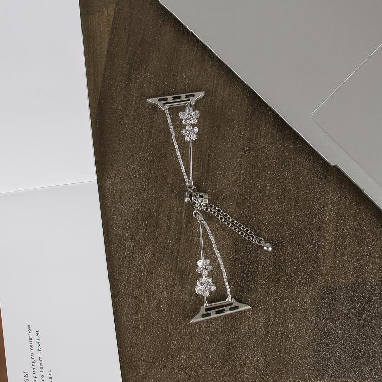 For Apple Watch 42mm / 41mm / 40mm / 38mm Copper-Inlaid Zircon 5-petal Flower Bracelet Watch Band(Silver) by bashfashion