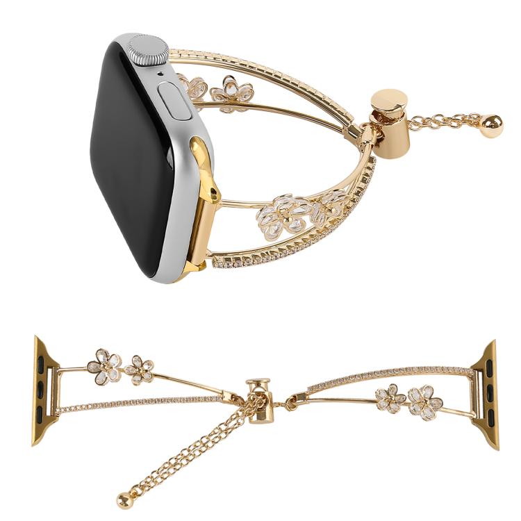 For Apple Watch 46mm / 49mm / 45mm / 44mm Copper-Inlaid Zircon 5-petal Flower Bracelet Watch Band(Rose Gold) by bashfashion