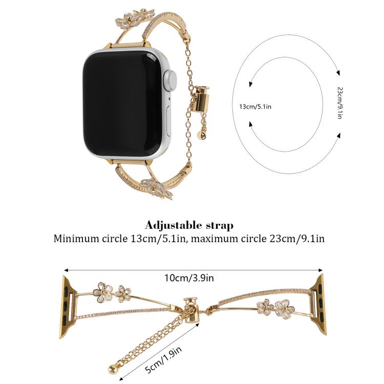 For Apple Watch 42mm / 41mm / 40mm / 38mm Copper-Inlaid Zircon 5-petal Flower Bracelet Watch Band(Rose Gold) by bashfashion