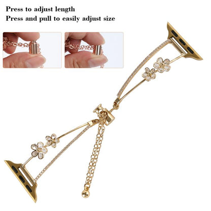 For Apple Watch 42mm / 41mm / 40mm / 38mm Copper-Inlaid Zircon 5-petal Flower Bracelet Watch Band(Rose Gold) by bashfashion