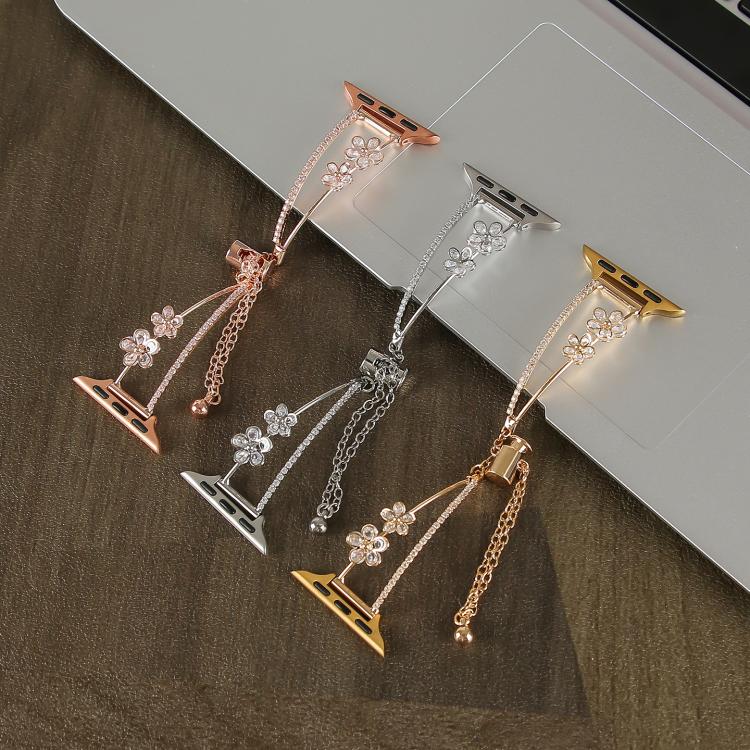 For Apple Watch 42mm / 41mm / 40mm / 38mm Copper-Inlaid Zircon 5-petal Flower Bracelet Watch Band(Silver) by bashfashion