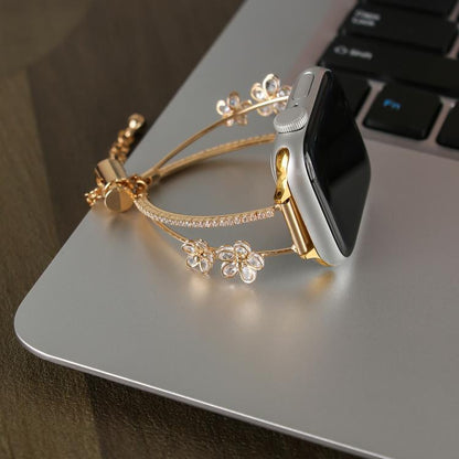 For Apple Watch 42mm / 41mm / 40mm / 38mm Copper-Inlaid Zircon 5-petal Flower Bracelet Watch Band(Silver) by bashfashion