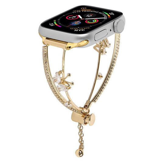 For Apple Watch 46mm / 49mm / 45mm / 44mm Copper-Inlaid Butterfly Zircon Bracelet Watch Band(Gold) by bashfashion